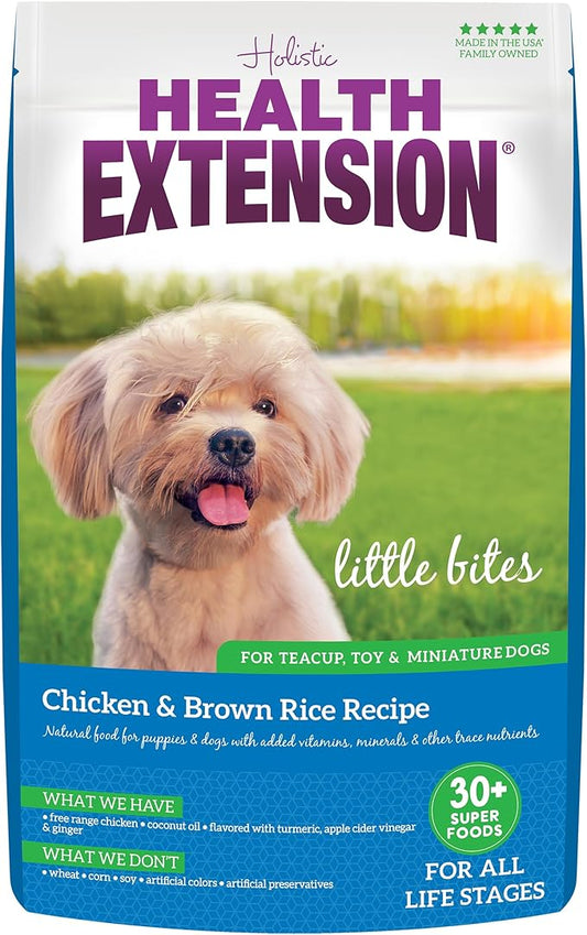 Health Extension Little Bites Dry Dog Food for Toy and Small Breeds, Chicken & Brown Rice Recipe, with Probiotics & Superfoods for Digestion & Coat Health, 10 lb Bag