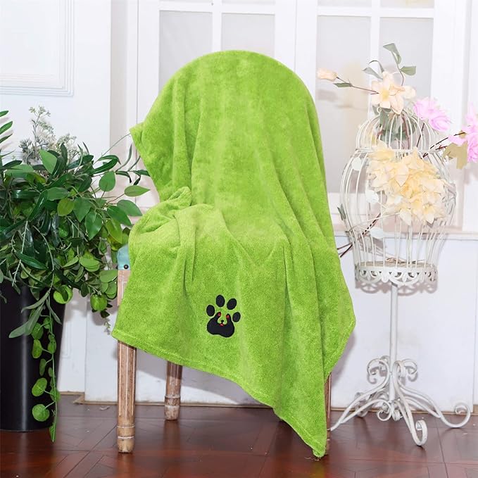 Dogvingpk Extra Large Dog Towel Super Absorbent Soft Microfiber Pet Bath Grooming Towels for Drying Dogs and Other Pets (XL-55" * 36", Green)