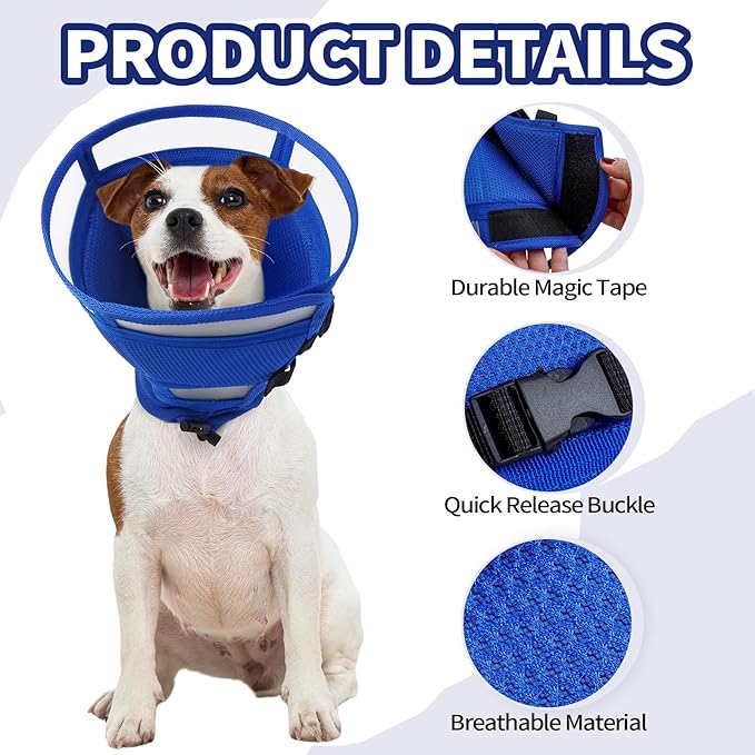 Allroaring Dog Cone Collar, Soft Cone for Dogs to Stop Licking, Adjustable Breathable Dog Cones for Medium Dogs Wound Care, Spay, Neuter, Pet Surgery Collar Blue M