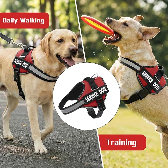 MUMUPET Service Dog Vest, No Pull Reflective Adjustable Harness with Handle, Soft Breathable Padding for Large Dogs, 2 Removable Velcro Patches (Red, XL)