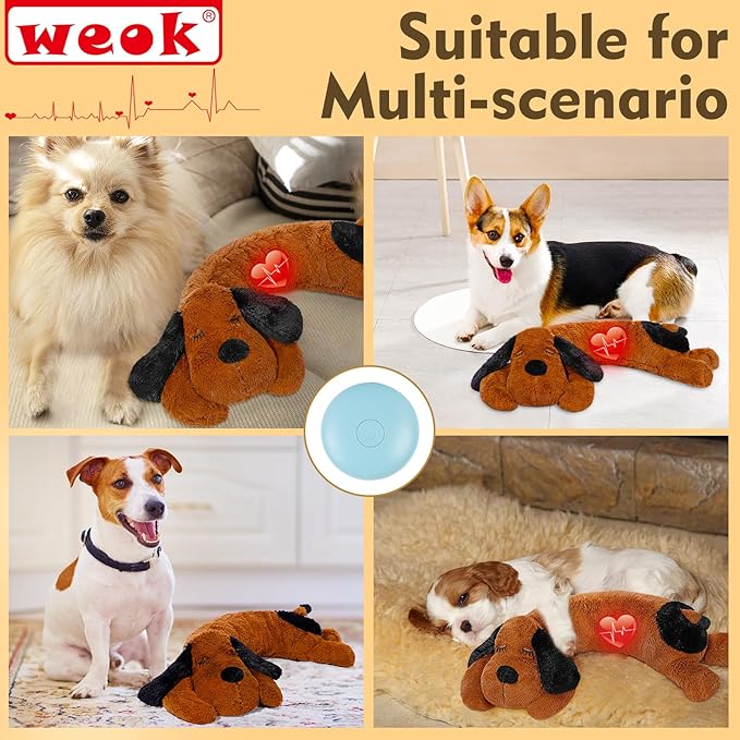WEOK Puppy Heartbeat Toy for Separation Anxiety Relief, Heartbeat Stuffed Animal Anxiety Calming Behavioral Aid Plush Toy for Dogs Cats Pets