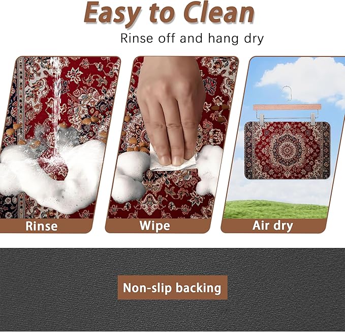 Vintage Carpet Boho Pet Feeding Mat,Absorbent Quick-Dry Cat Dog Food and Water Bowl Mats,Non-Slip Rubber Backing Mat,Cat Dog Accessories Supplies 16"x24"
