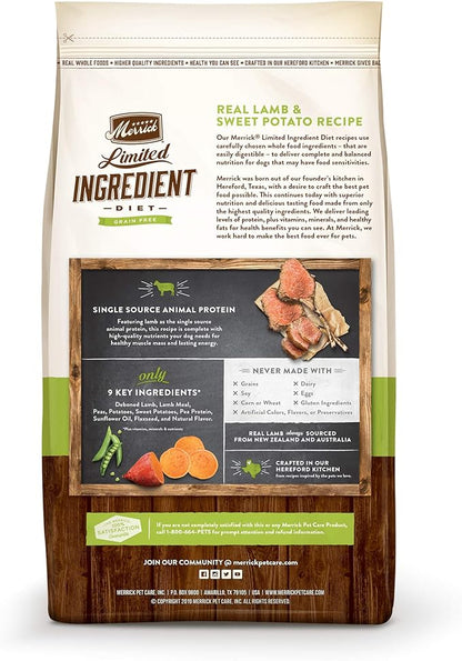 Merrick Limited Ingredient Diet Grain Free Dry Dog Food, Premium And Healthy Kibble With Lamb And Sweet Potato - 22.0 lb. Bag