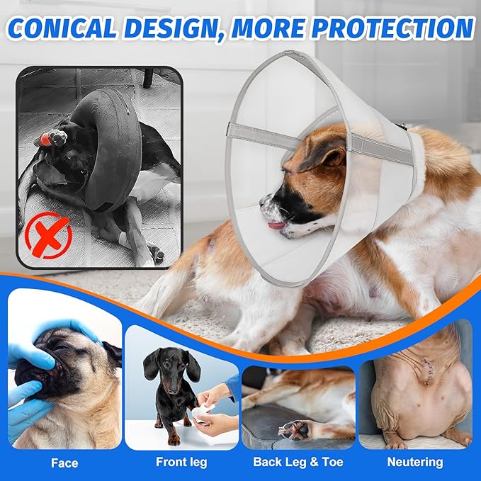 Breathable Mesh Dog Cone Collar with Soft Liner for Surgery, Elizabethan Recovery Alternative to Stop Licking,Pet Neck Collar for Large Medium Small Breeds(White,4)
