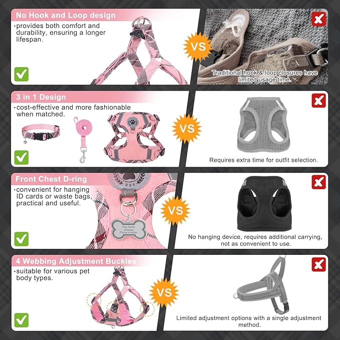 BEAUTYZOO Step in Dog Harness Collar and Leash Set for Small Medium Large Dogs, No Pull No Choke Puppy Harness,Soft Mesh Reflective Pet Padded Vest Adjustable for Doggie Girl or Boy,Chihuahua,Pink XS