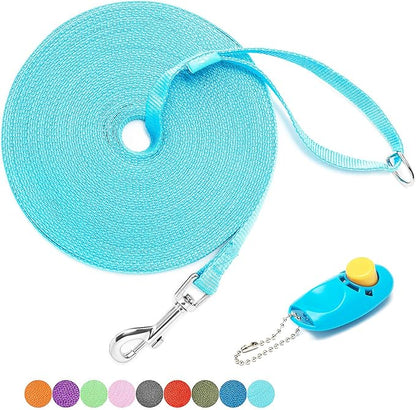BAAPET 15/20/30/50/100 ft Long Dog Training Leash with Clickers for Small, Medium and Large Dogs or Cats (50 Feet, SkyBlue)