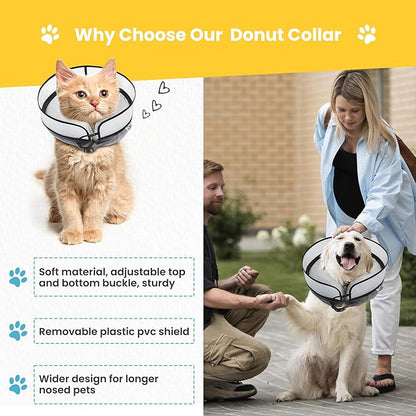 Inflatable Dog Cone Collar w/Pump - Medium Dog Donut Collar After Surgery - Washable Dog Collar w/Removable Soft Cone for Dogs After Surgery- Dog Cone Alternative After Surgery w/Soft Cover