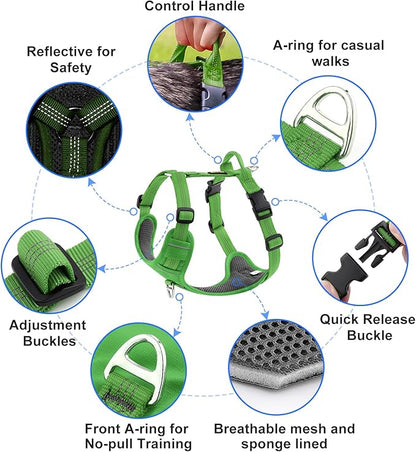 Plutus Pet No Pull Dog Harness, Reflective Adjustable Dog Vest Harness with Handle, Escape Proof, Soft Padded for Small Medium Large Dogs (Green, L)