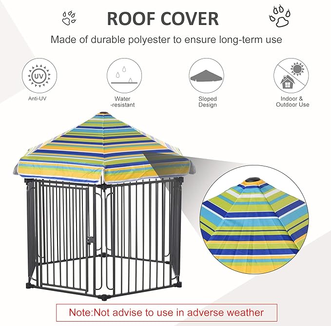 PawHut 48" x 41" Heavy-Duty Metal Dog Playpen, Outdoor Pet Cage Kennel, Puppy Exercise Fence Barrier with Weather-Resistant Polyester Roof, Locking Door, & Metal Frame
