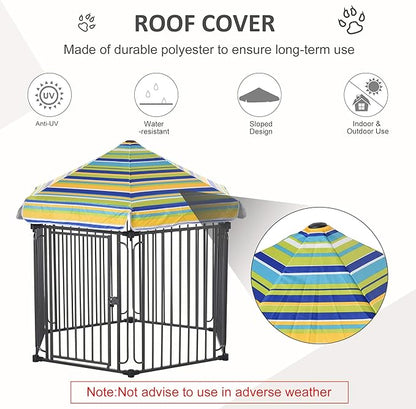 PawHut 48" x 41" Heavy-Duty Metal Dog Playpen, Outdoor Pet Cage Kennel, Puppy Exercise Fence Barrier with Weather-Resistant Polyester Roof, Locking Door, & Metal Frame