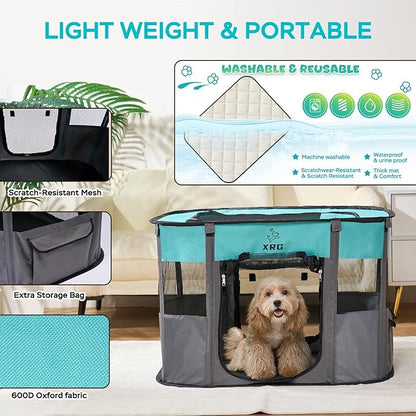 Portable Foldable Pet Playpen Collapsible Crates Kennel Playpen for Dog cat and Rabbit &Travel playpen Outdoor or Indoor (Medium（31.5" L x 23.6" W x 21.7" H）, Brown)