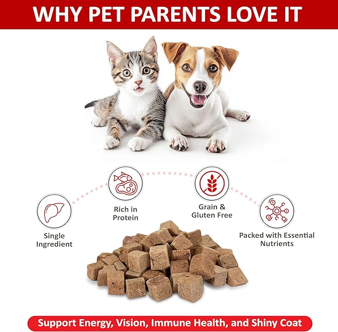 Beef Liver Dog Treats, Freeze Dried Beef Liver for Dogs, Single Ingredient, Human Grade, No Fillers, High Protein, Grain Free, Gluten Free, All Natural Meal Topper, Made in the USA (3-Pack)