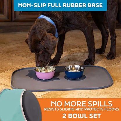 Master Pet Supply Stainless Steel Dog Bowls Set of 2 (16 Oz Each) with Non-Slip Rubber Base - Aqua Sky - Basic Dog Food Bowl Water & Food Bowls for Small Medium Large Dogs & Cats, Metal Dish