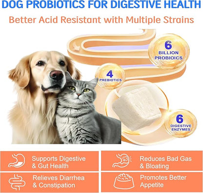 Freeze-Dried Probiotics for Dogs with Enzymes, Omega-3 & Zinc - 6B CFUs, 12 Strains + Prebiotics for Gut, Skin & Coat, Immune & Sensitive Stomach Support - Chicken Flavor, 120 Chews