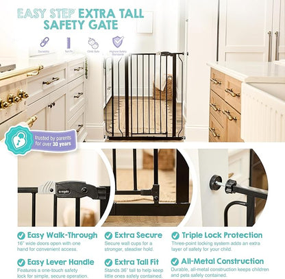 Regalo Safety 36" Extra Tall Baby Gate for Doorways & Bottom of Stairs, Pressure Mounted Walk Through Gate for Babies, Toddlers & Pets, Tested & Safe for 30 Years, American Designed, American Owned
