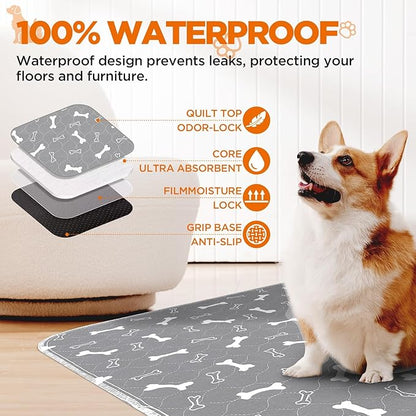 Washable Pee Pads for Dogs, 2Pack Reusable Puppy Pads, Fast Absorbent Dog Pee Pads for Crate Pet Training Pads, Waterproof Whelping Pads for Dogs Bed Mat Crate Indoor (Grey, 18x24)