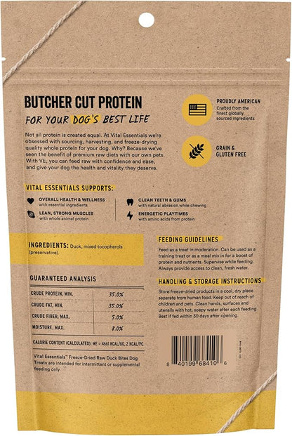Vital Essentials Freeze Dried Dog Treats | Duck Bites, Single Protein | Premium Quality | Grain Free Training Treats for Dogs, 5.5 oz Bag