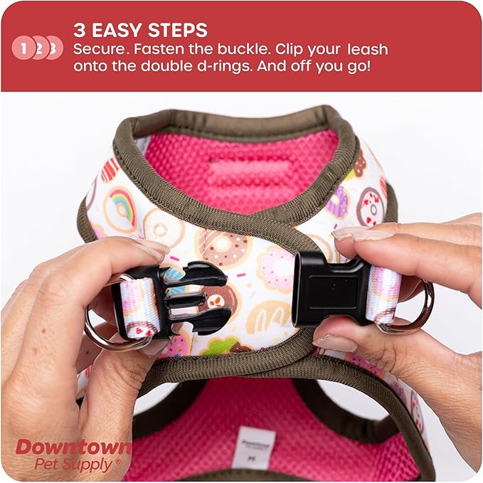 Downtown Pet Supply Step-in Dog Harness – No Pull, Adjustable Padded Mesh with Reflective Trim, Secure Buckle Strap – Comfortable & Breathable Small Dog Harness, Medium, Donut
