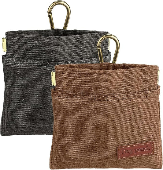 VZZNN 2PC Dog Treat Pouch,Dog Training Treat Reward Bag,Portable Puppy Hand Free Dog Walking Bag,Auto Closing Dog Food Dispenser,Behavior Aids for Puppy Travel or Outdoor(Grey+Khaki)