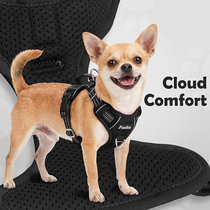 Funfox Dog Harness for Large Dog No Pull, Adjustable Pet Vest Harness, Vertical Handle Easy Control with 2 Leash Clips, Reflective Safe Night Walking for Small Medium Large Size, Black, L