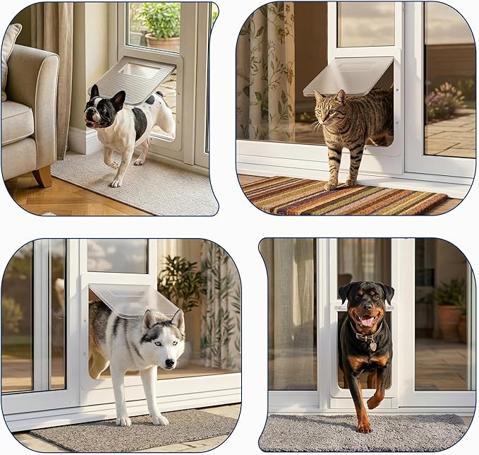 Homgava Large Dog Door for Sliding Glass Doors,No-Cut DIY Install Pet Door- Aluminum Frame& Panel & Lock, Adjustable Height 83”-91 1/5”, Suitable for Dogs Up to 105 lbs -White