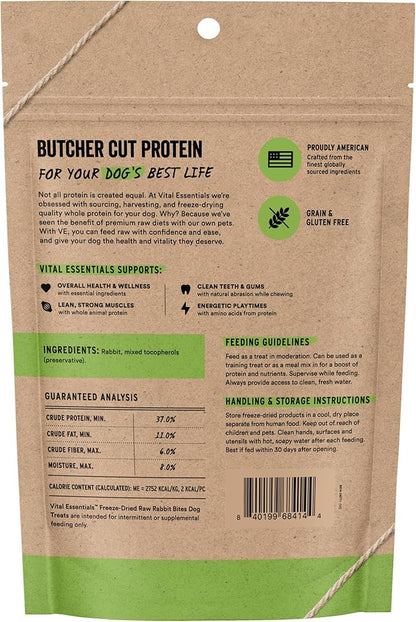 Vital Essentials Freeze Dried Dog Treats | Rabbit Bites, Single Protein | Premium Quality | Grain Free Training Treats for Dogs, 5 oz Bag
