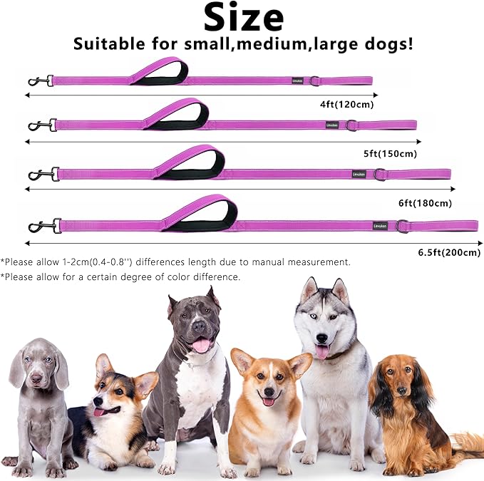 Dog Leash 6ft Long, Double Handle Dog Leash for Safety Control Training, Heavy Duty Dog Leads with Traffic Padded Handles, Reflective Leashes for Small Medium Large Dogs(6ft, Rosered)