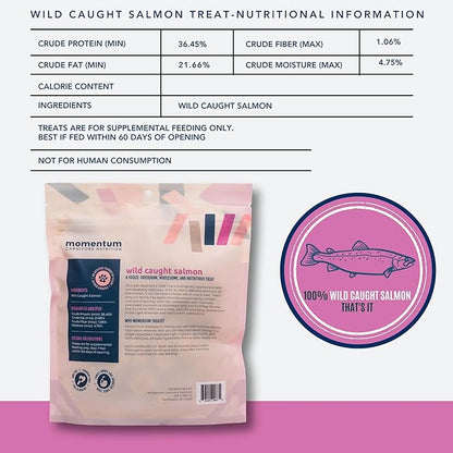 Momentum Carnivore Nutrition Freeze-Dried Wild-Caught Salmon Dog Treats & Cat Treats – Single-Ingredient, High-Protein, Grain-Free, Natural Source of Omega-3s – Made in USA – 3 oz Bag