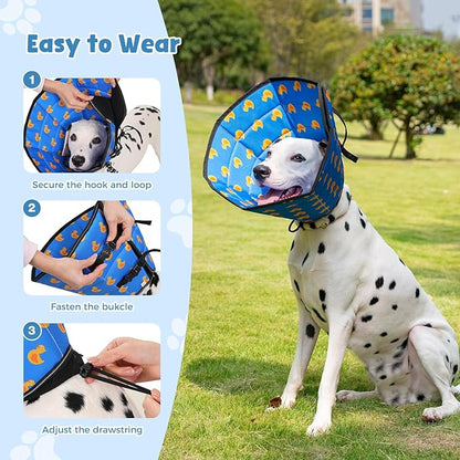 Avont Dog Cone Alternative, Adjustable Soft Comfy Foldable E Cones for Medium Large Dogs After Surgery, Escape-Proof Elizabethan Collar for Surgical Wound Recovery Stop Licking -Duck(XL)