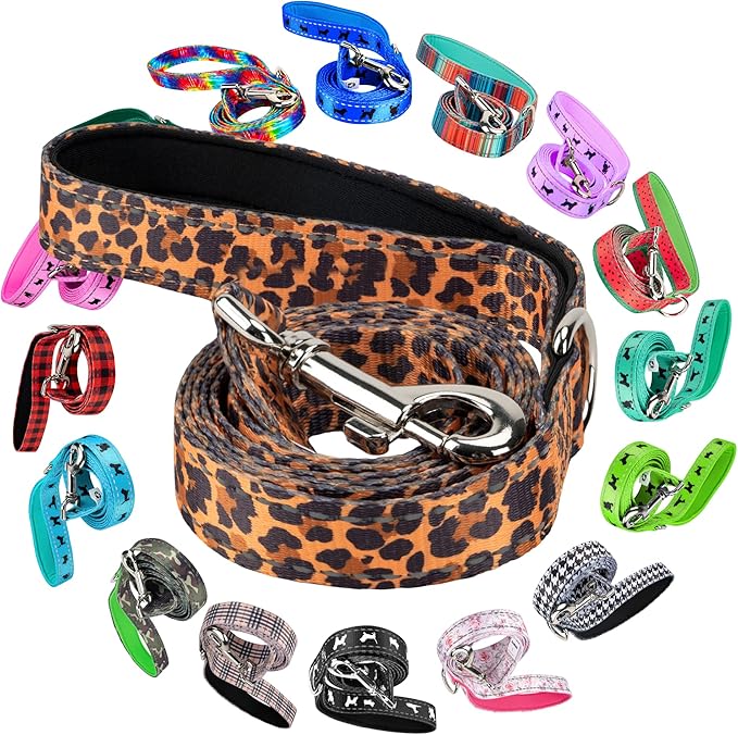 EcoBark Dog Leash - Soft & Reflective Comfort Leash with Padded Handle - Safe, Strong, & Durable for Small, Medium or Large Dogs (Cheetah)