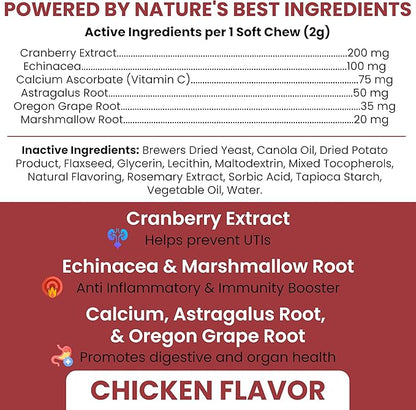 Dog UTI Treatment Cranberry Supplement for Dogs, 240 Soft Chews - Natural Urinary Tract Infection Support and Healthy Bladder Control – Made with Echinacea and Vitamin C (2 Packs of 120)