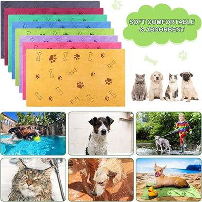 Chumia 8 Pcs Dog Towels for Drying Dogs Cats Pet Towels Bulk Puppy Microfiber Fast Drying Paw Bath Bathing Supplies Absorbent for Medium Pets(18 x 28 Inch,Dog Paw and Bone,Colorful)