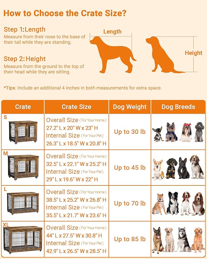 YaFiti Dog Crate Furniture with Cushion, Wooden Dog Kennel Indoor with Double Doors, Dog Cage with Wheels, Dog House Side End Table for Large Dogs up to 85 lb, 44" L, Rustic Brown