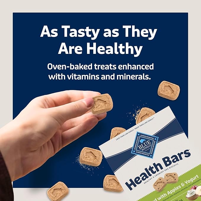Blue Buffalo Mini Health Bars Crunchy Dog Biscuits, Oven-Baked with Natural Ingredients, Apples & Yogurt, 2-lb Box
