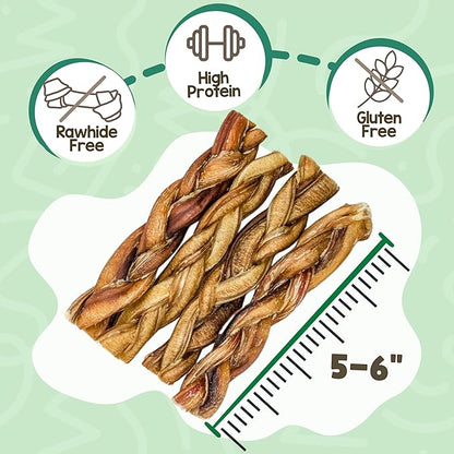 Nature Gnaws Braided Bully Sticks for Dogs 5-6" (3 Count) - Long Lasting for Small and Medium Dogs - Natural Beef Dog Chew Bones - Rawhide Free
