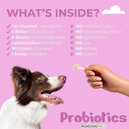 Probiotics for Dogs & Puppies–Extra Strength 9 Species, 5 Billion CFU per Scoop of Powder Digestive Enzymes for Dogs. Gut Fiber & Allergy Relief (2-Pack, 180 Scoops)