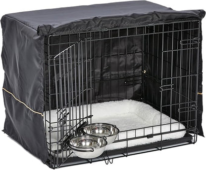 MidWest Homes for Pets Double Door iCrate Starter Kit, 24-inch Dog Crate Bundle for Small Breeds, Includes Cage, Pet Bed, 2 Bowls and Privacy Cover