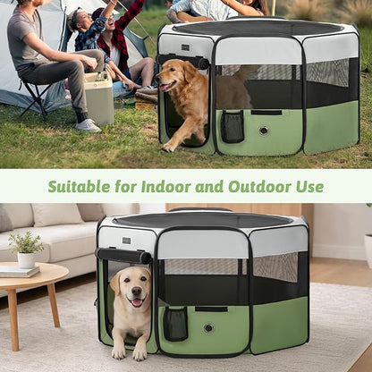 PETSFIT 45.5" Dog Playpen Indoor/Outdoor-Jump-Proof 28.5" Height with Removable Waterproof Mat & Zippered Roof | RV, Camping, Travel Dog Pen | Whelping & Cat Observation Space(45.5"L x 45.5"W x 28.5H)