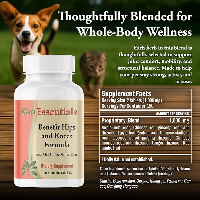 Kan Herb Company Benefit Hips and Knees Formula – Traditional Chinese Herbal Blend for Dogs and Cats to Support Joint Comfort Mobility and Digestive Balance Supplement Tablets for Pets, 300 Tablets