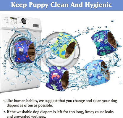 5 Pack Dog Diapers Male Reusable, Premium Belly Bands for Male Dogs, High Absorbing Male Dog Pee Wraps for Doggie in Incontinence or Excitable Urination and Training Dinosaur XXL