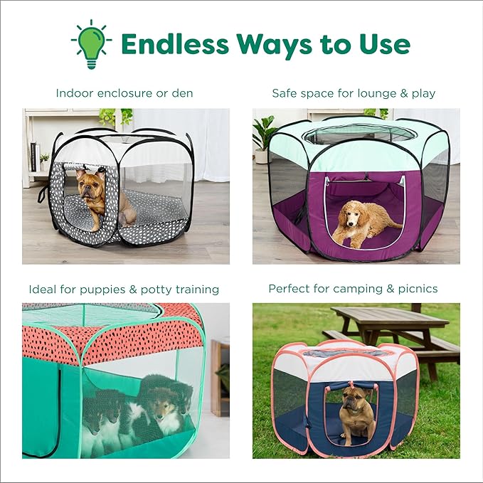 Furhaven Portable Dog Playpen, Cat Playpen, Pet Playground,Kennel Foldable Indoor Outdoor Zippered Puppy Crate - Purple, Large