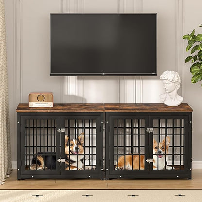 rehomerance 32 Inch Heavy Duty Dog Crate Furniture for Medium and Small Dogs, Decorative Pet House End Table, Wooden Cage Kennel Furniture Indoor, Rustic Brown