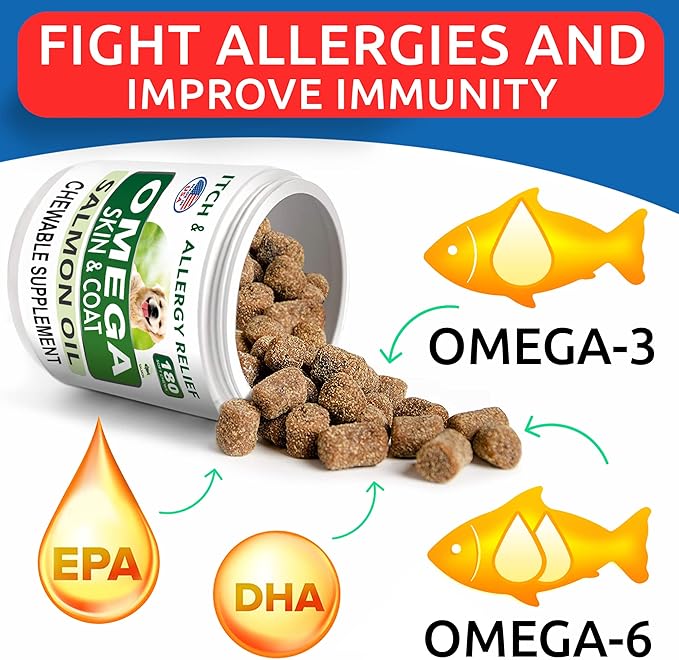 BARK&SPARK Omega 3 for Dogs and Cats-180 Fish Oil Treats for Dogs & Cats Shedding, Skin Allergy, Itch Relief, Hot Spots Treatment-Joint Health-Skin and Coat Supplement-EPA & DHA Fatty Acids-Salmon Oil