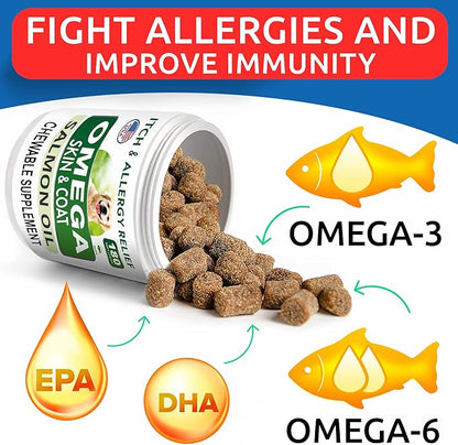 BARK&SPARK Omega 3 for Dogs and Cats-180 Fish Oil Treats for Dogs & Cats Shedding, Skin Allergy, Itch Relief, Hot Spots Treatment-Joint Health-Skin and Coat Supplement-EPA & DHA Fatty Acids-Salmon Oil