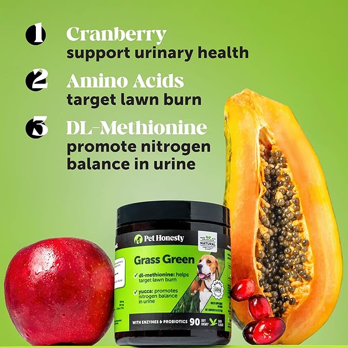 Grass Green Dog Urine Neutralizer for Lawns - Stops Yellow Burn Spots & Brown Grass - Lawn Saver Supplement with dl-Methionine, Probiotics & Digestive Enzymes - Green Grass Chews (Duck, 90 Ct)