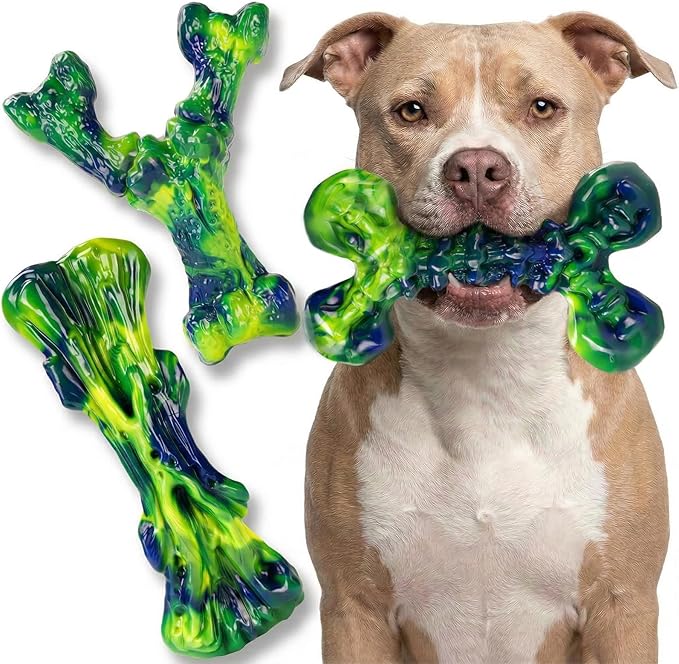 Kseroo Indestructible Dog Toys for Aggressive Chewers 3-Pack: Peanut Butter Flavored Dog Chew Toys, Tough Dog Toys for Medium & Large Dogs (20-90lbs), Hard Nylon Dog Bone Toys to Keep Them Busy, Green
