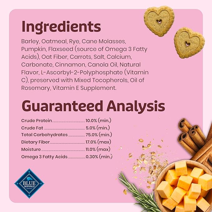Blue Buffalo Be Mine Bars Heart-Shaped Healthy & Crunchy Dog Biscuits, Natural Valentine’s Dog Treats, Baked with Oatmeal & Cinnamon, 11-oz Bag (Pack of 4)
