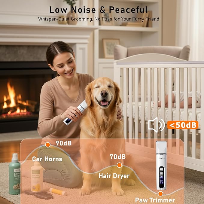Dog Clippers for Grooming, 4 in 1 Dog Grooming Kit Hair Clipper with LCD Display, Dog Trimmer for Grooming, Dog Hair Trimmer for Paw Nail Grinder,Shaver Grooming Supplies for Pet Cats Dogs
