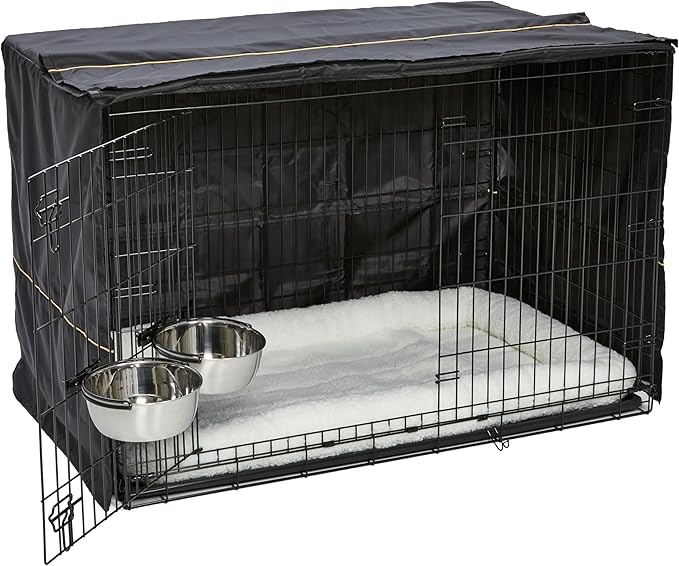 MidWest Homes for Pets Double Door iCrate Starter Kit, 48-inch Dog Crate Bundle for Extra-Large Dogs, Includes Cage, Pet Bed, 2 Bowls and Privacy Cover