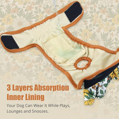Langsprit Washable Female Dog Diapers (3 Pack) - Reusable Dog Diapers for Female Dogs - Highly Absorbent Dog Dresses for Dogs in Period,Heat or Excitable Urination(Large)